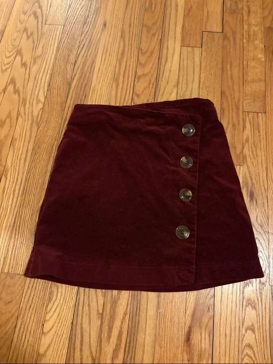 Altar'd State Burgundy Velvet Button-Front Mini Skirt - Picture 3 of 5